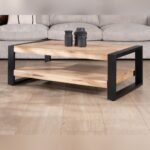 Vandana Golden Element 120cm coffee table with double metal and wood top Montreal