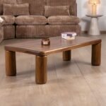 Vandana Golden Frame design coffee table with round Padouk legs in solid mango wood