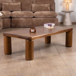 Vandana Golden Frame design coffee table with round Padouk legs in solid mango wood
