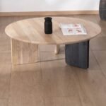 Vandana Golden Aspect Round coffee table in a minimalist style, Jappy, 1 black leg