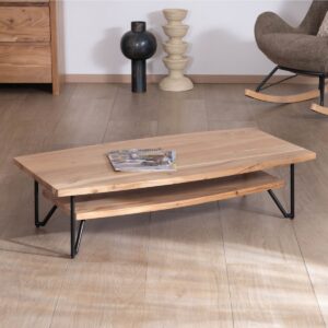 Vandana Golden Order Black double-tiered boat-shaped coffee table in solid acacia wood