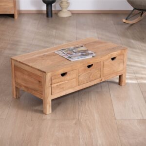 Vandana Golden Flow Rectangular coffee table in solid acacia Nüma 100 cm with drawers