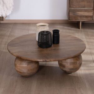 Vandana Golden Value round coffee table with a clean and organic design, made of solid mango wood
