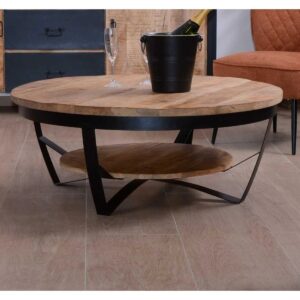 Vandana Silver Craft Round coffee table in solid mango wood and metal Andy diam. 90cm