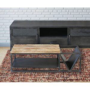 Vandana Silver Living Industrial design coffee table in metal and solid wood Caractère