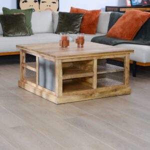 Vandana Silver Harmony Square coffee table with storage in metal and wood Character