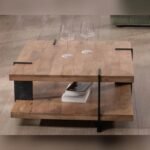 Vandana Silver Essence designer coffee table with double square wooden top and metal legs