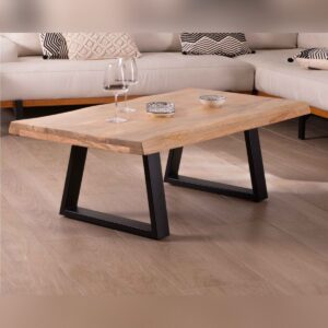 Vandana Silver Origin Character designer coffee table with natural top and trapezoidal metal legs
