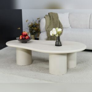 Vandana Silver Comfort organic-shaped coffee table in cream-tinted micro-cement