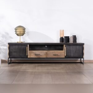 Vandana Silver Matter Large 180cm TV bench in fluted metal and mango wood Kazag