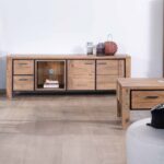 Vandana Silver Sense 180cm solid acacia TV unit with LED lighting niche and Fantasy glass shelf