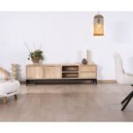 Vandana Silver Order Large 180cm TV unit in solid mango wood with doors, niches and drawers Gola