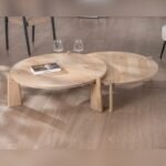Vandana Golden Style round coffee tables in natural mango wood Loopie