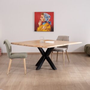 Vandana Ivory Nature Acacia dining table with 3D mikado legs and a 150cm square top