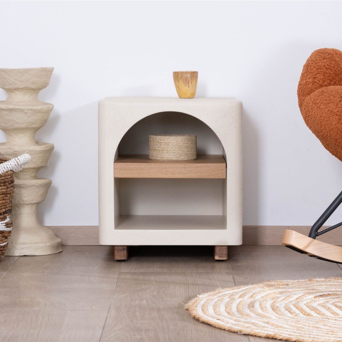 Vandana Crystal Value bedside table in acacia wood with a sandblasted concrete finish Miona Vandana Crystal Value bedside table in acacia wood with a sandblasted concrete finish Miona