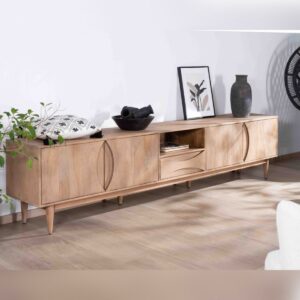 Vandana Ivory Haven TV unit 265cm in solid mango wood with 4 doors and 1 drawer Cabure