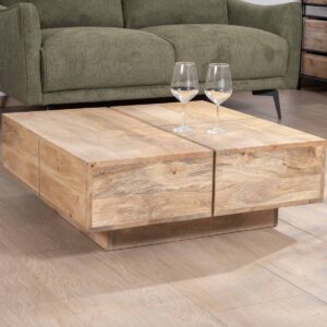 Vandana Silver Design square coffee table in contemporary style, made of natural solid wood