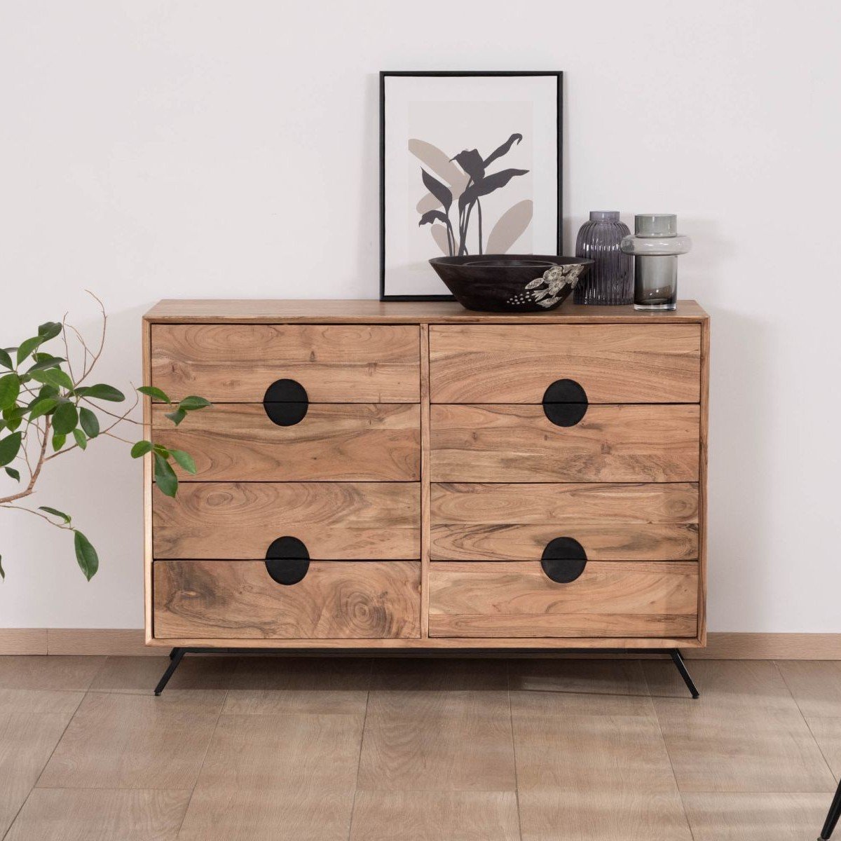 Vandana Royal Haven 8-drawer chest of drawers in natural acacia Spot Vandana Royal Haven 8-drawer chest of drawers in natural acacia Spot