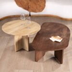 Vandana Golden Legacy coffee tables in natural and brown mango wood with a sandblasted Pisa finish