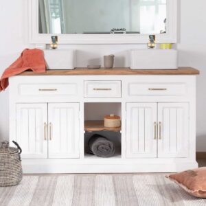 Vandana Royal Spirit double bathroom vanity unit in natural acacia and white