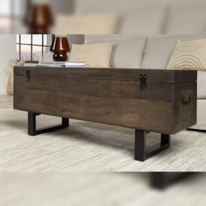 Vandana Classic Style chest bench FACTORY LOFT 115cm brown mango wood black metal bench