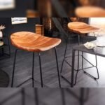 Vandana Urban Spirit wood bar stool MAMMUT natural acacia black metal frame with footrest