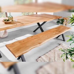 Vandana Urban Mark wood bench WILD OAK 160cm oak tree edge X-frame Industrial