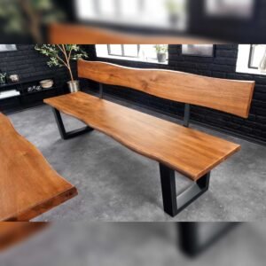 Vandana Classic Form bench GENESIS 200cm brown acacia wood with backrest tree edge