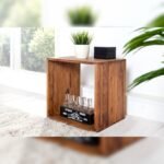 Vandana Classic Harmony wood side table MAKASSAR 45cm brown Sheesham stone finish shelf handmade