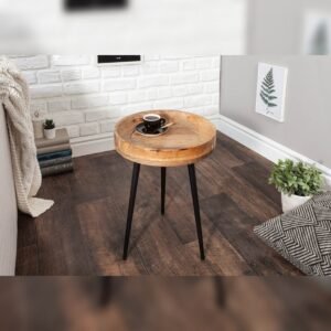 Vandana Modern Core side table PURE NATURE 35cm natural mango wood round with black metal legs
