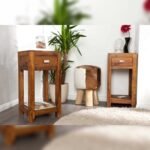 Vandana Classic Texture wood side table MAKASSAR 70cm brown Sheesham stone finish with storage space