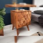 Vandana Classic Matter wood bedside table MYSTIC LIVING 60cm acacia natural 3D design with storage space
