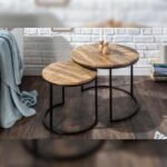 Vandana Classic Core set of 2 side tables ELEMENTS 60cm solid mango wood round black metal frame