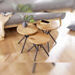 Vandana Modern Matter set of 3 side tables FACTORY 40cm natural wild oak solid wood round black metal