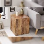 Vandana Classic Grain side table FACTORY 45cm natural mango wood flamed on castors