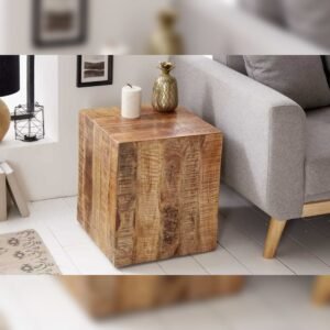 Vandana Classic Grain side table FACTORY 45cm natural mango wood flamed on castors