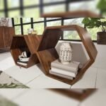 Vandana Modern Structure Set of 2 side tables HEXAGON 45cm Sheesham solid wood stone finish Cubes