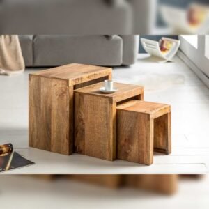 Vandana Classic Tone set of 3 side tables MAKASSAR 45cm natural mango solid wood