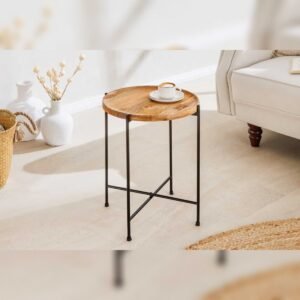 Vandana Classic Volume side table TRAYFUL 50cm natural mango wood foldable removable tray