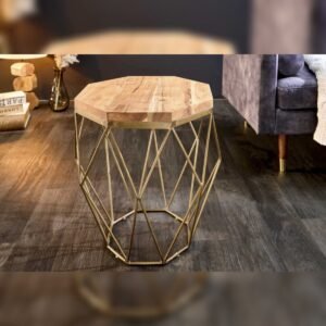 Vandana Modern Comfort side table DIAMOND 50cm natural acacia solid wood brass metal frame