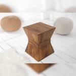 Vandana Urban Shape side table PYRAMID 35cm brown sheesham wood stone finish grain stool
