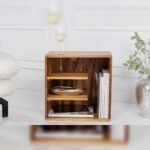 Vandana Classic Sense wood side table CUBUS 45cm brown Sheesham stone finish shelf bedside table