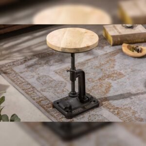 Vandana Classic Spirit side table ENGINEER 30cm mango wood industrial design solid round iron