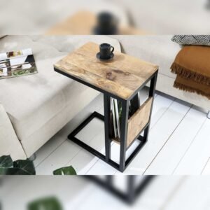 Vandana Classic Line table CONCIERGE 60cm natural mango wood side table with storage space metal frame