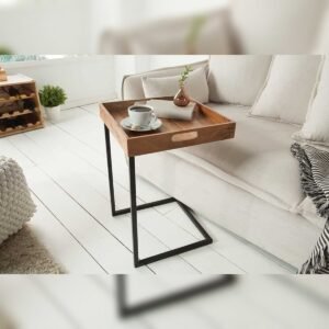 Vandana Modern Haven side table CIANO 40cm acacia solid wood black tray table