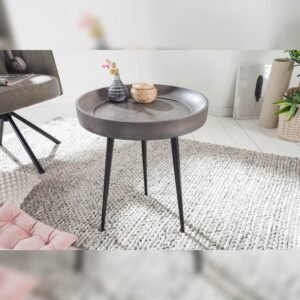 Vandana Modern Craft side table PURE NATURE 45cm grey acacia solid wood with black metal legs