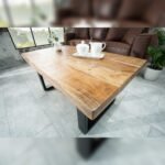 Vandana Modern Grain coffee table IRON CRAFT 100cm mango wood iron industrial design solid black frame