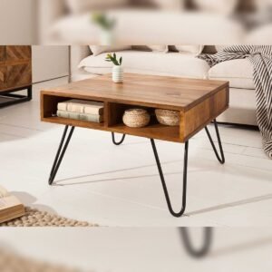 Vandana Modern Element wood coffee table SCORPION 60cm brown Sheesham stone finish storage space Hairpin Legs