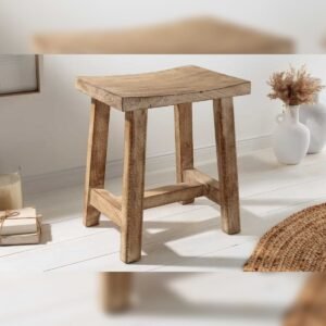 Vandana Urban Volume stool FINCA 45cm beige mango wood handmade Boho Shabby Chic