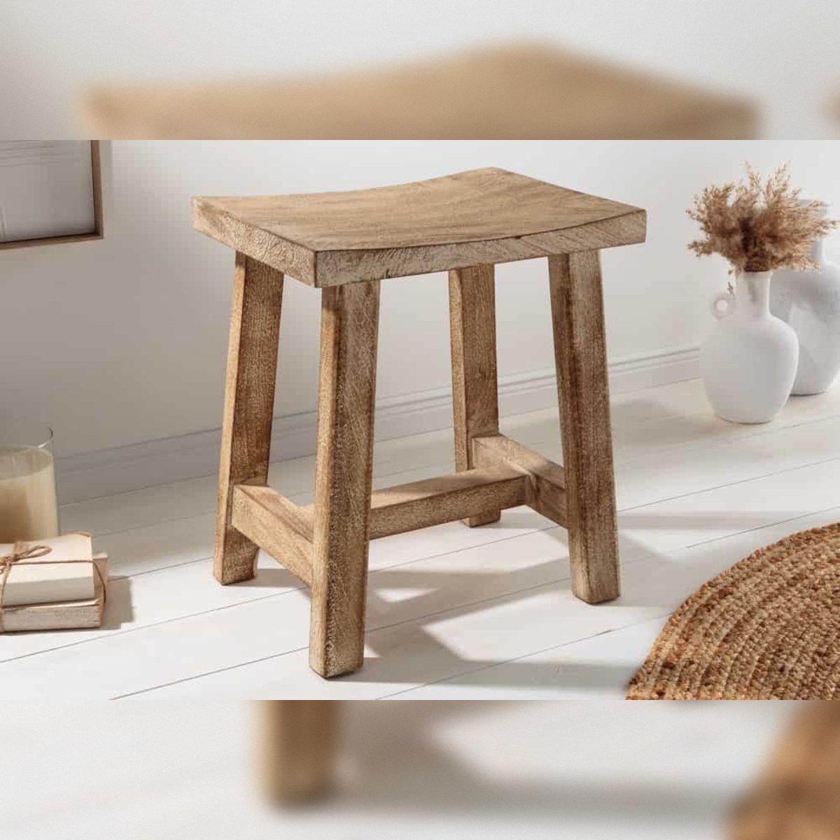 Vandana Urban Volume stool FINCA 45cm beige mango wood handmade Boho Shabby Chic Vandana Urban Volume stool FINCA 45cm beige mango wood handmade Boho Shabby Chic